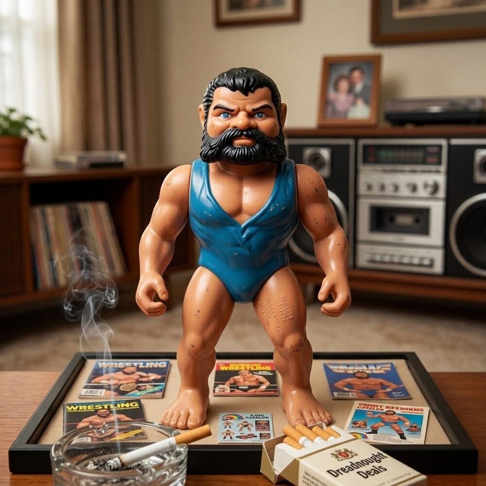 Vintage 1987 Playskool Definitely Dinosaurs Blue Suit Black Hair Beard Wrestling